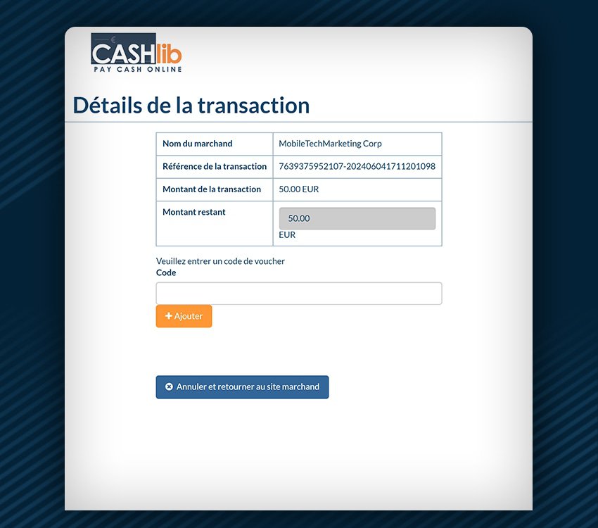 alexander casino comment deposer cashlib etape 2