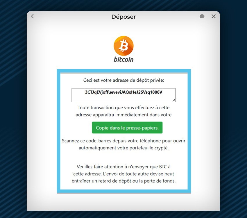 alexander casino comment deposer cryptomonnaies etape 2