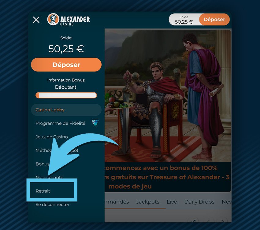 alexander casino comment retirer etape 2