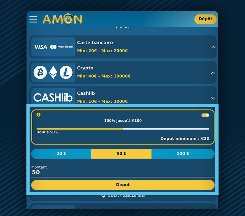 amon casino comment deposer cashlib etape 1