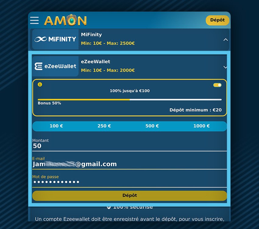 amon casino comment deposer ezeewallet etape 1