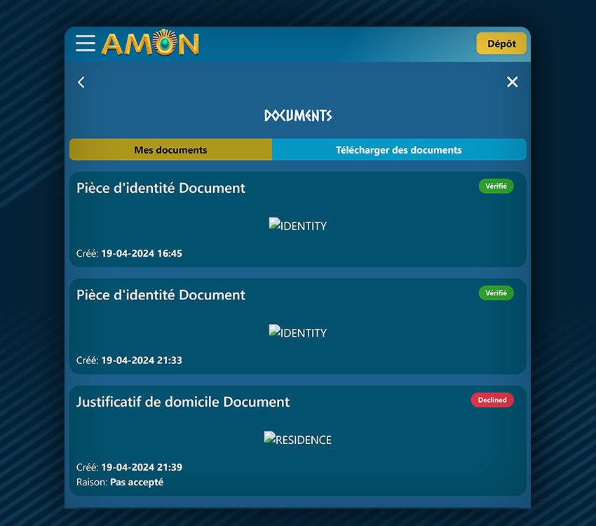 processus de vérification d'identité de amon casino