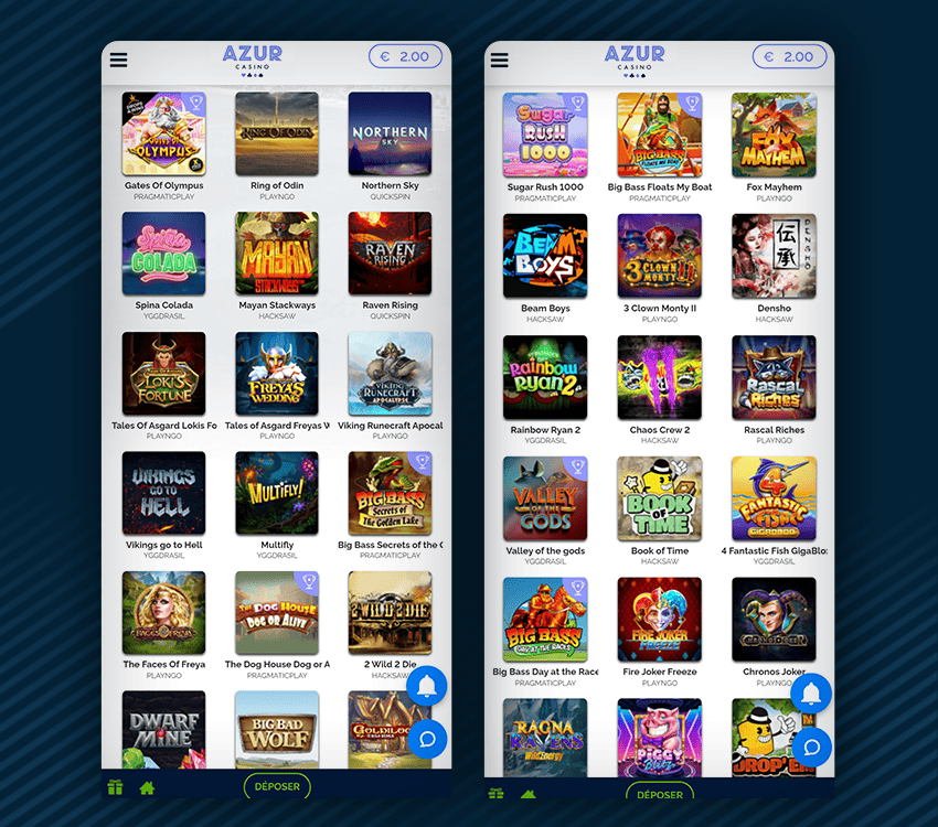 catalogue de jeux d'azur casino