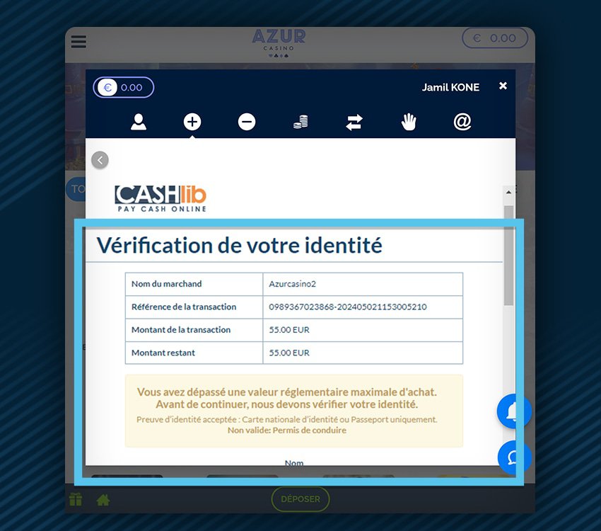 azur casino comment deposer cashlib etape 2
