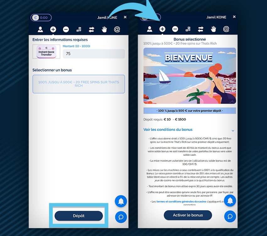 azur casino comment deposer instant bank transfer etape 1