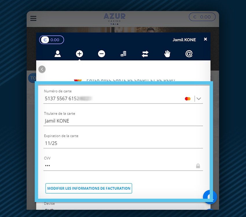 azur comment deposer mastercard etape 1