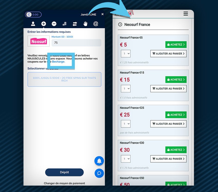 azur casino comment deposer neosurf etape 1