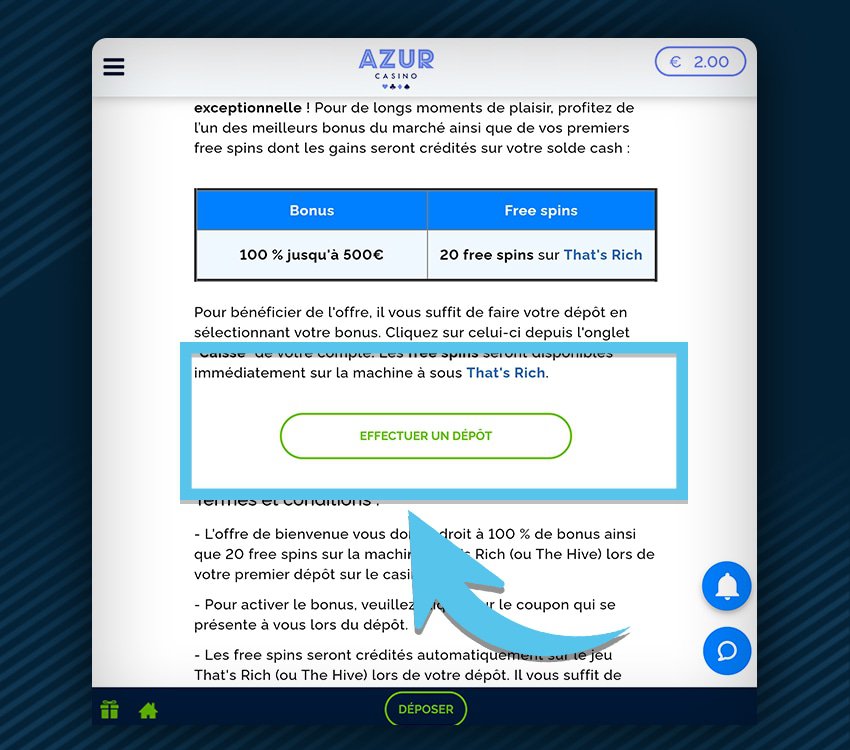 azur casino comment reclamer bonus etape 2