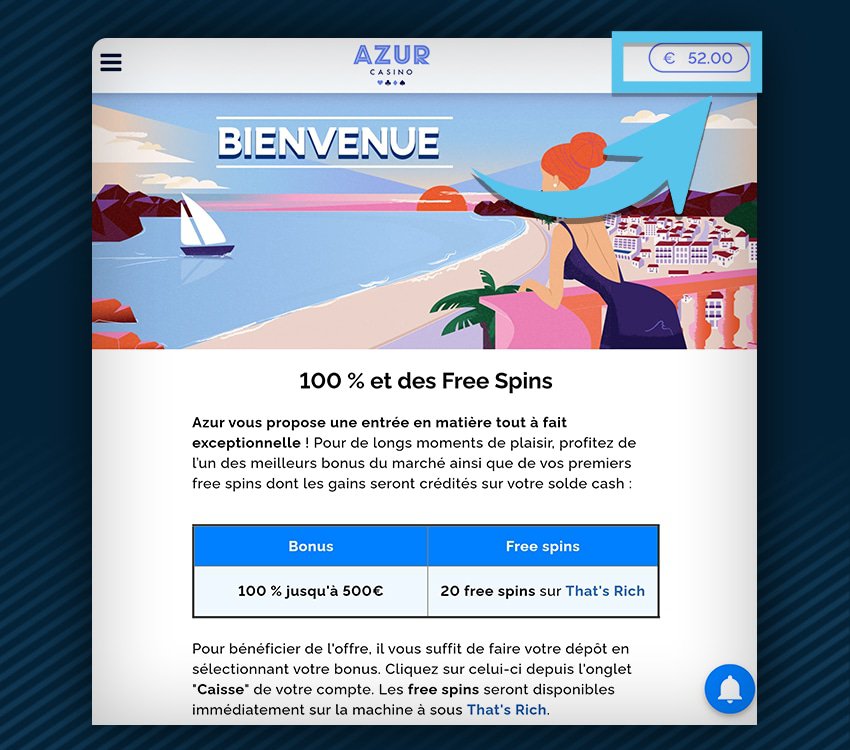 azur casino comment retirer etape 1