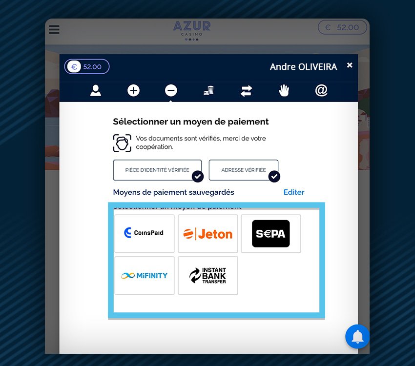 azur casino comment retirer etape 4