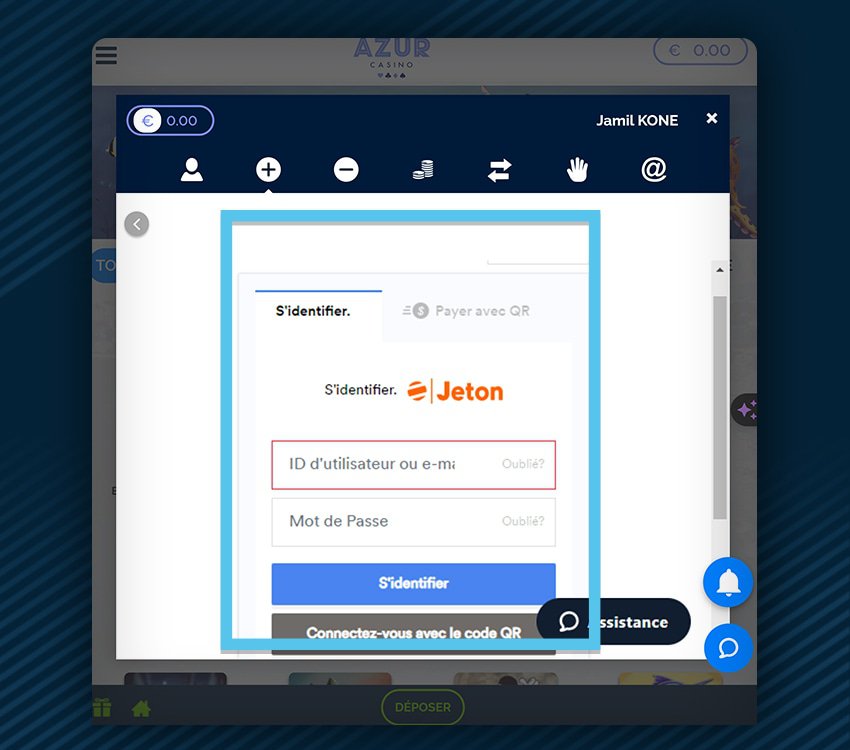 azur casino comment deposer jeton etape 1