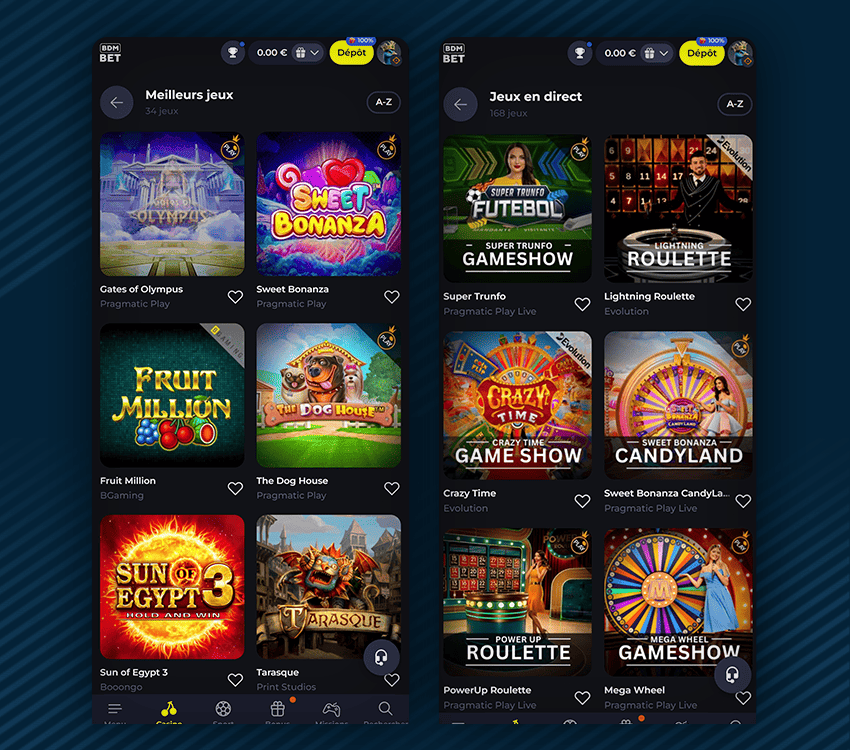 catalogue de jeux disponibles sur bdmbet casino