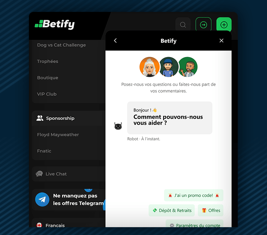 service clientèle de betify casino