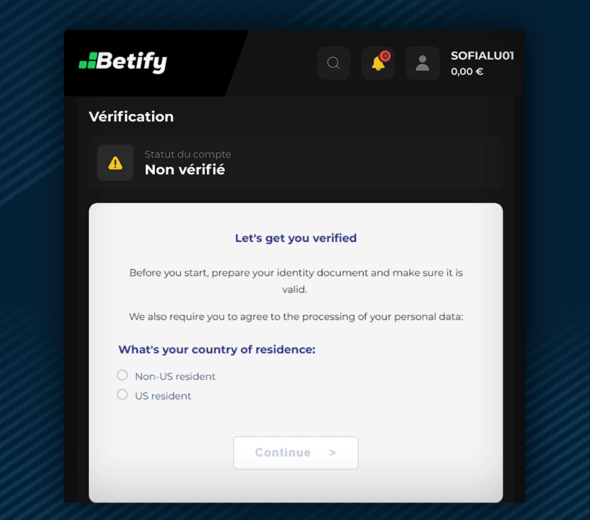 verification d'identité sur betify casino