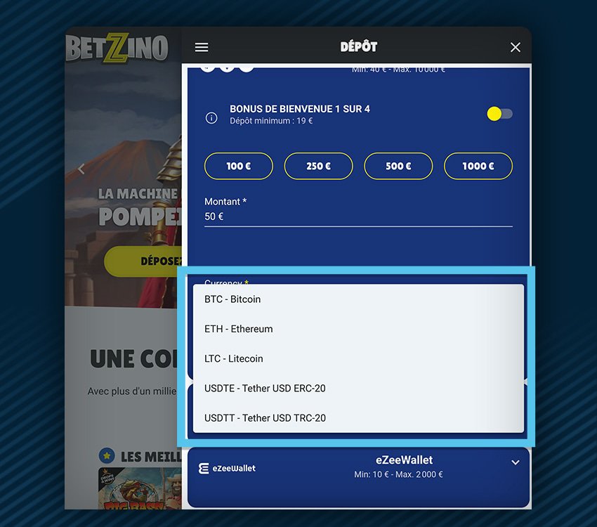 betzino casino comment deposer cryptomonnaies etape 1