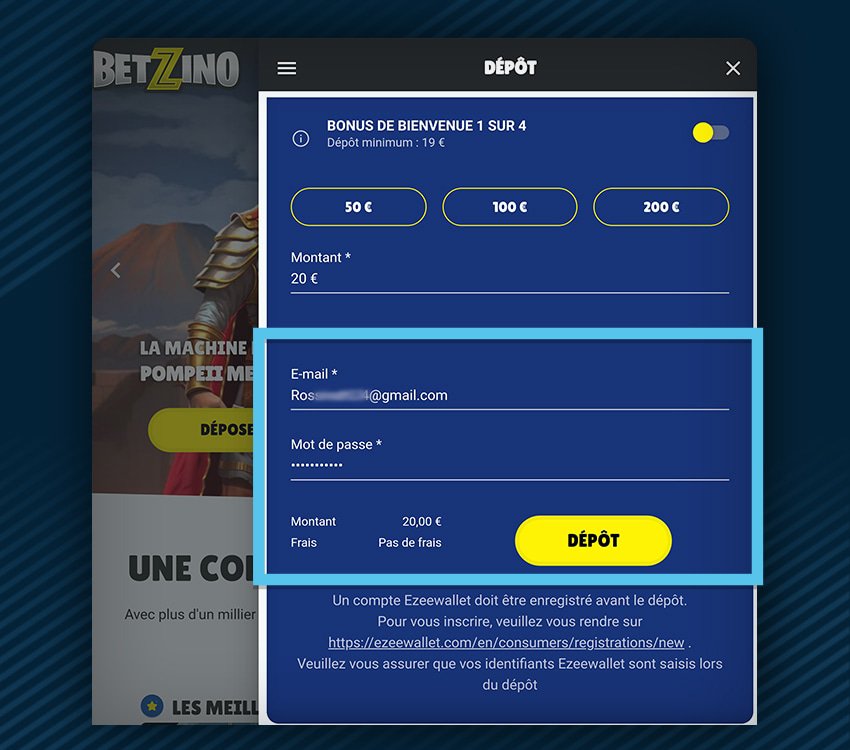 betzino casino comment deposer ezeewallet etape 1