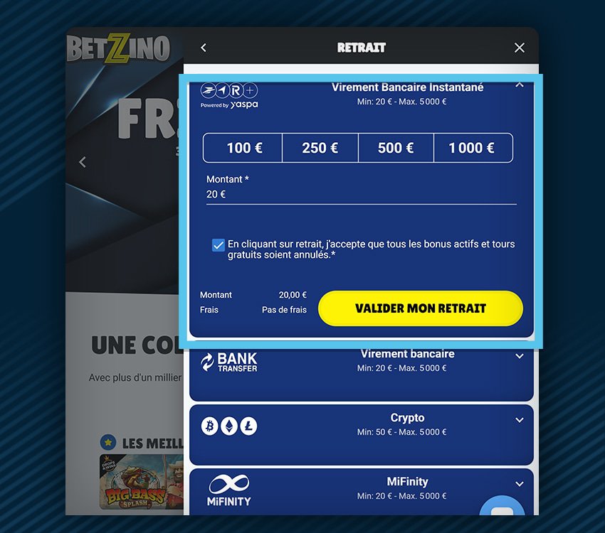 betzino casino comment retirer etape 4