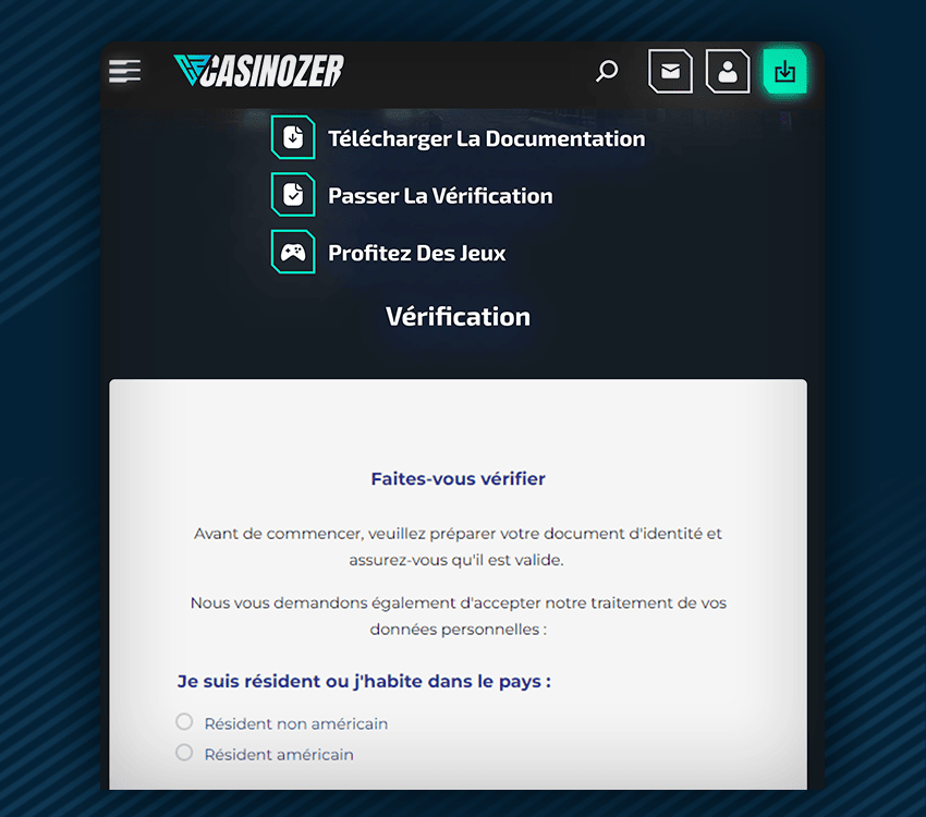 vérification d'identité sur casinozer