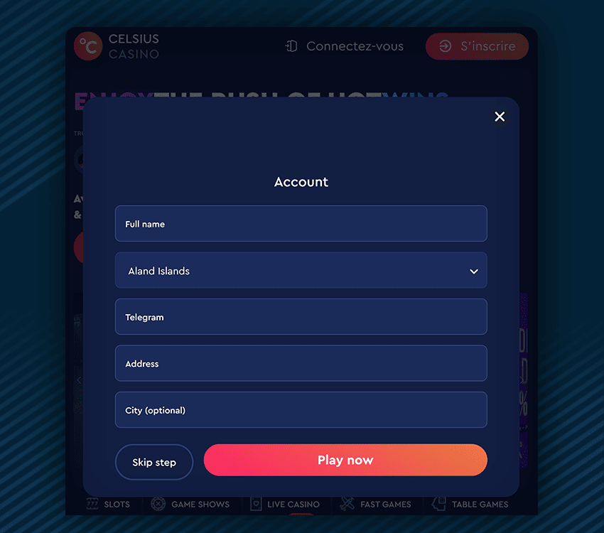 comment s'inscrire sur celsius casino etape 4