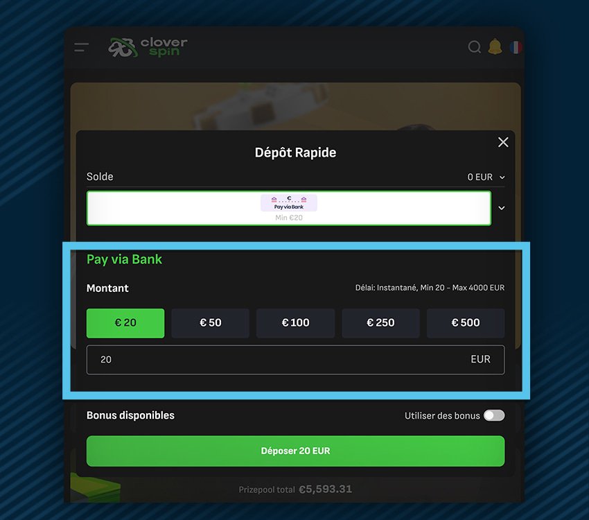clover spin comment deposer pay via bank etape 2