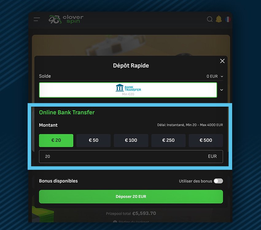 clover spin comment deposer transfert bancaire etape 2