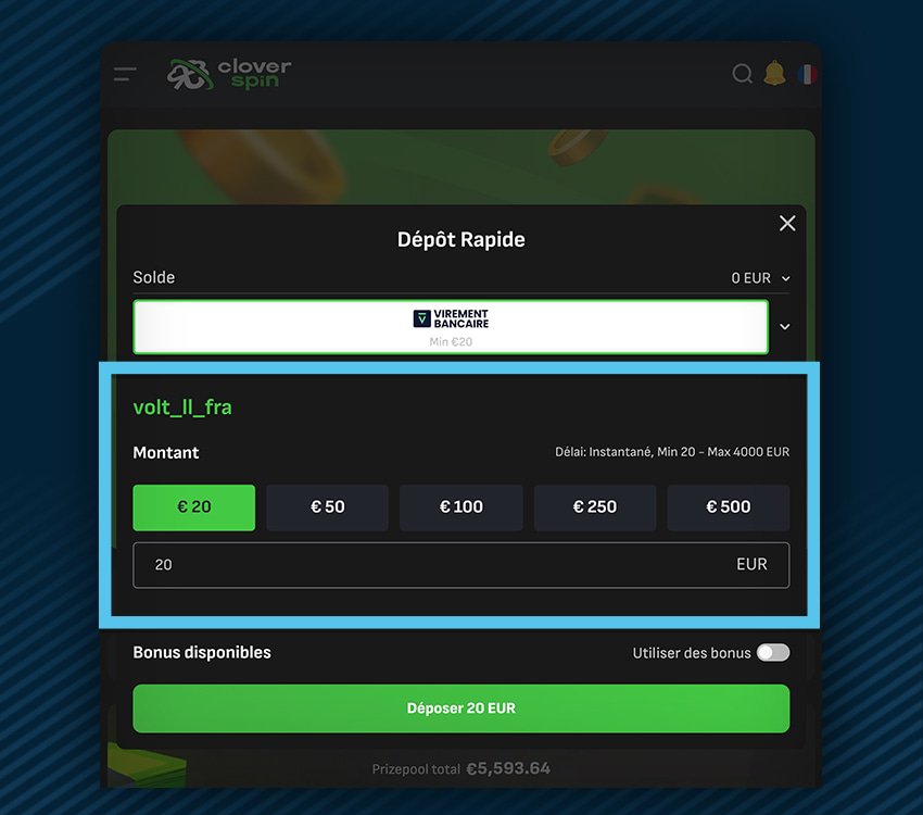 clover spin comment deposer virement bancaire volt etape 2