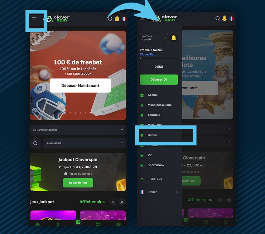 cloverspin comment reclamer bonus etape 1