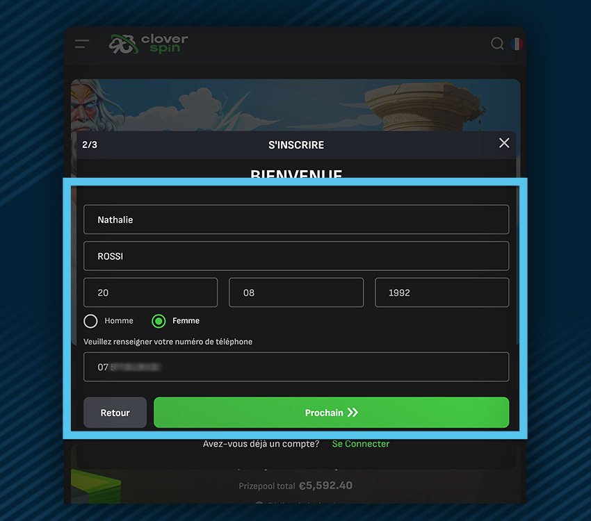 cloverspin casino comment s'inscrire - etape 5
