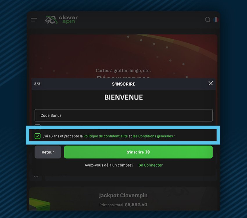 cloverspin casino comment s'inscrire - etape 6