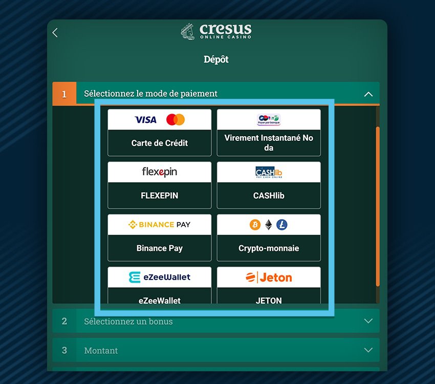 cresus casino comment deposer etape 2