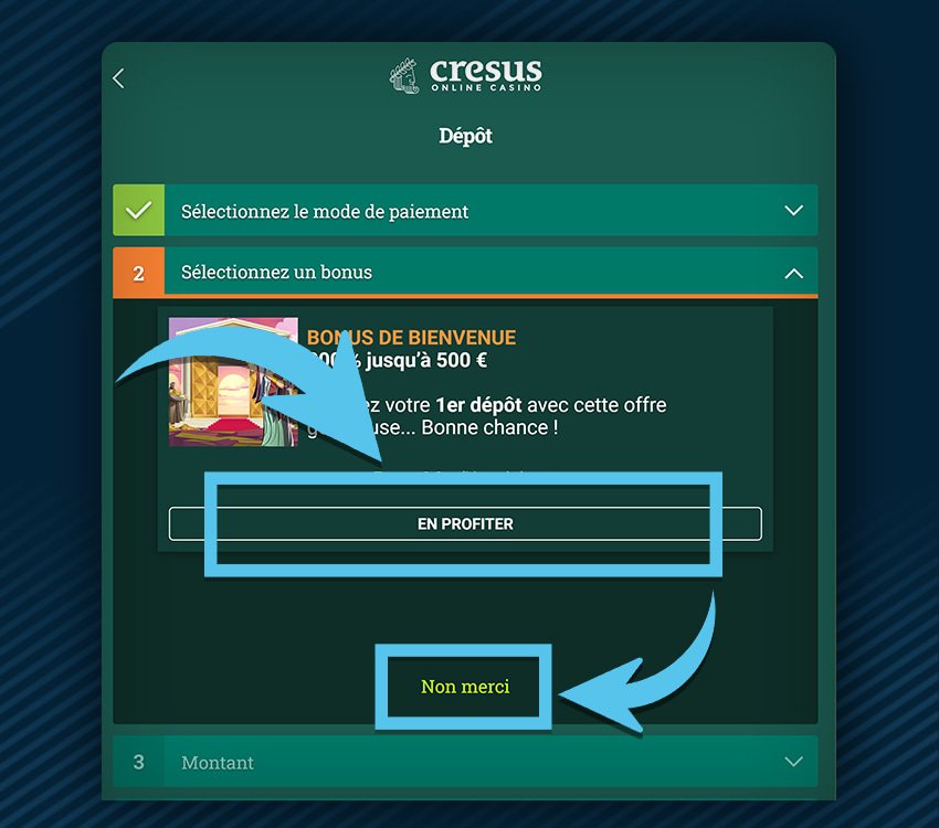 cresus casino comment deposer etape 3