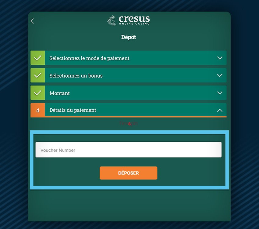 cresus casino comment deposer flexepin etape 1