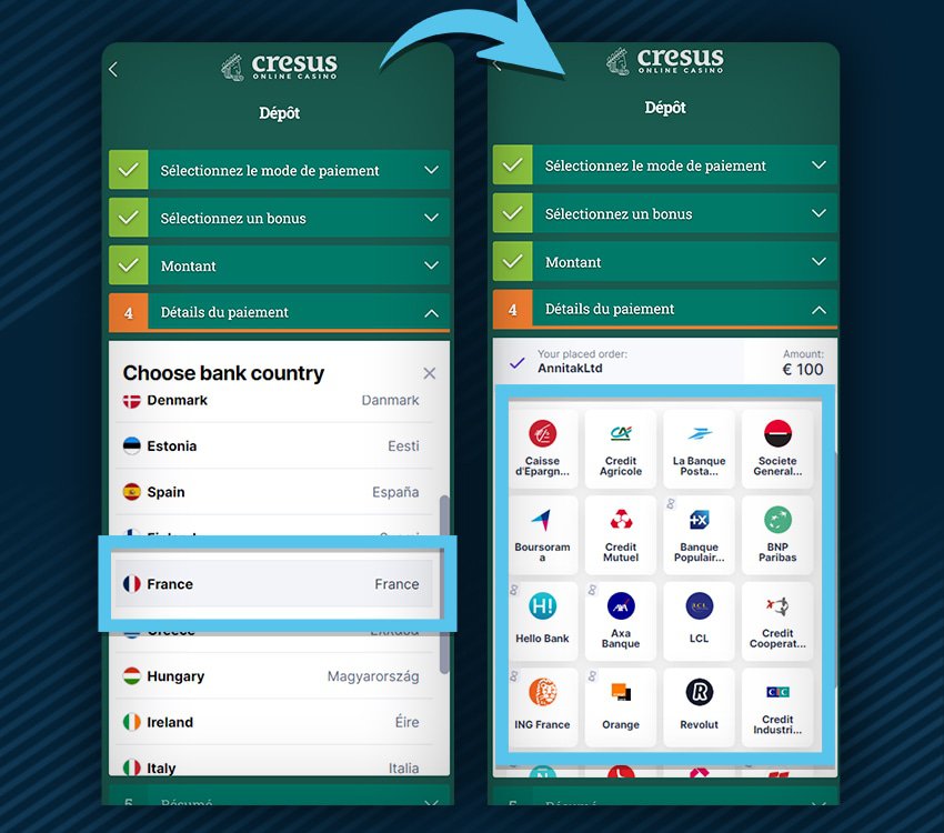 cresus casino comment deposer virement instantane etape 1
