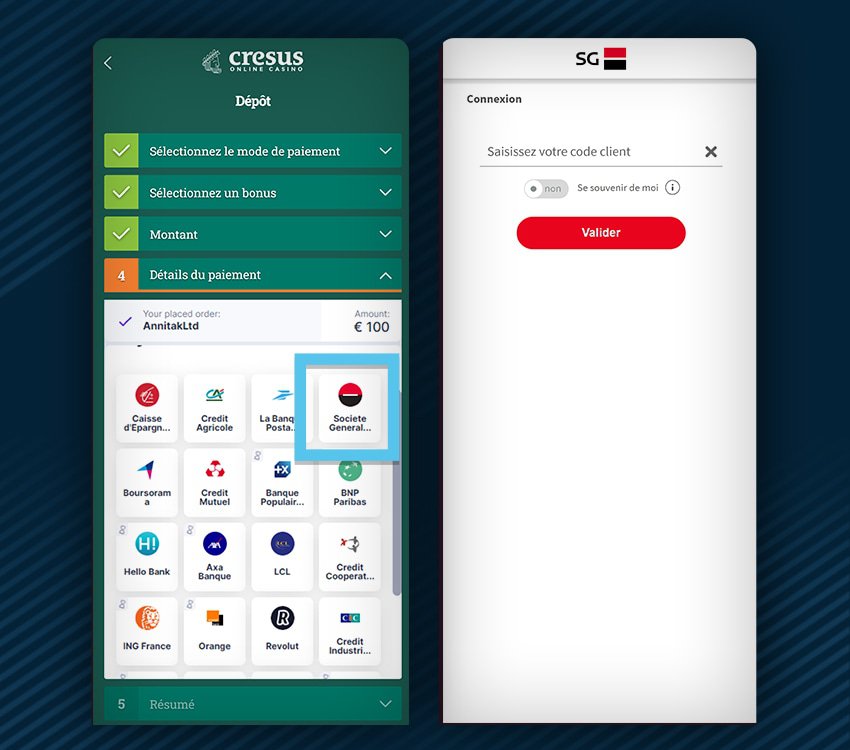 cresus casino comment deposer virement instantane etape 2