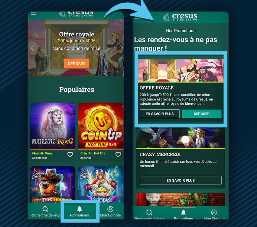 cresus casino comment reclamer bonus etape 1