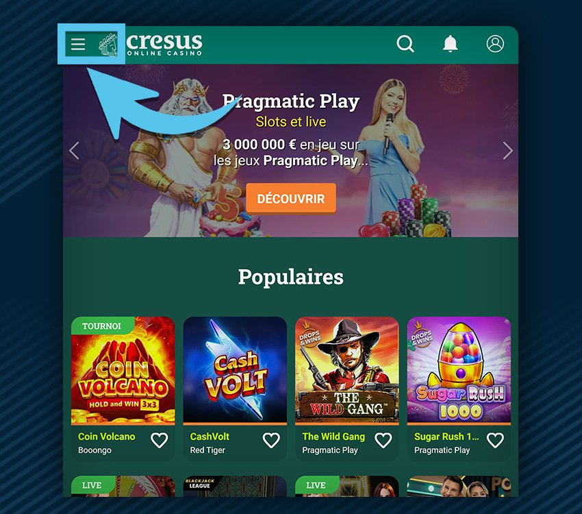 cresus casino comment retirer etape 1