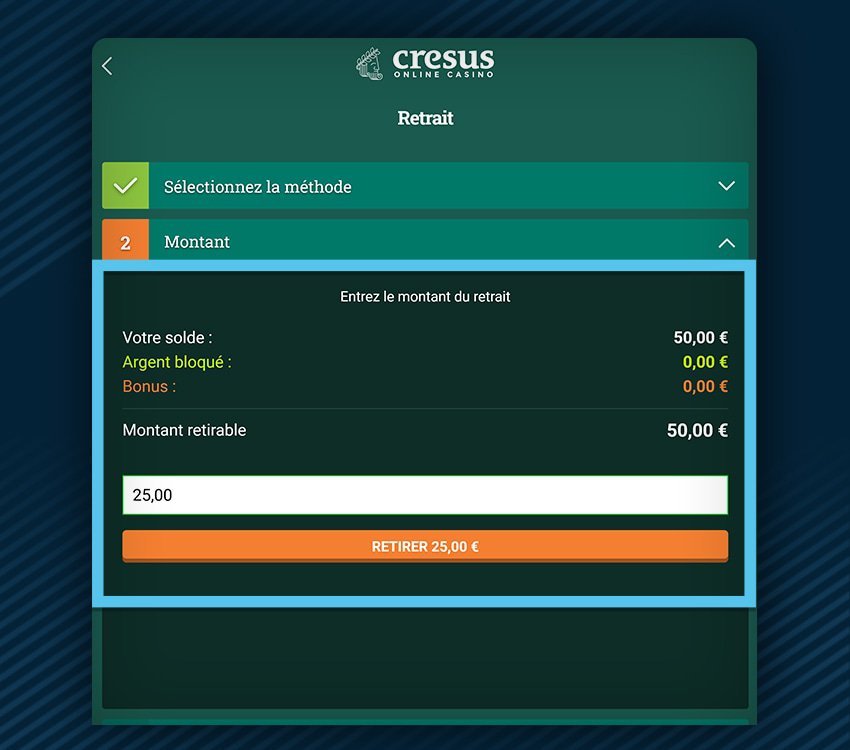 cresus casino comment retirer etape 5