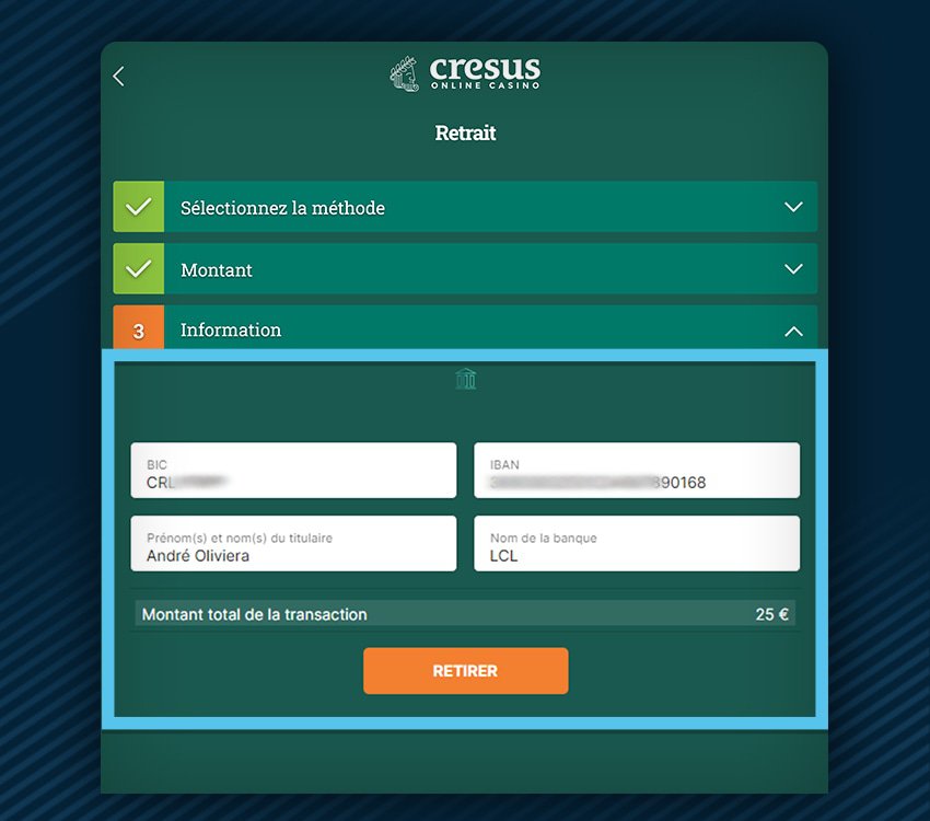 cresus casino comment retirer etape 6