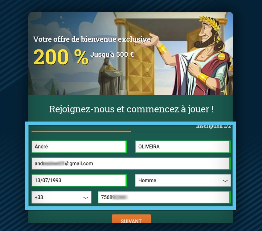 cresus casino comment s'inscrire etape 2