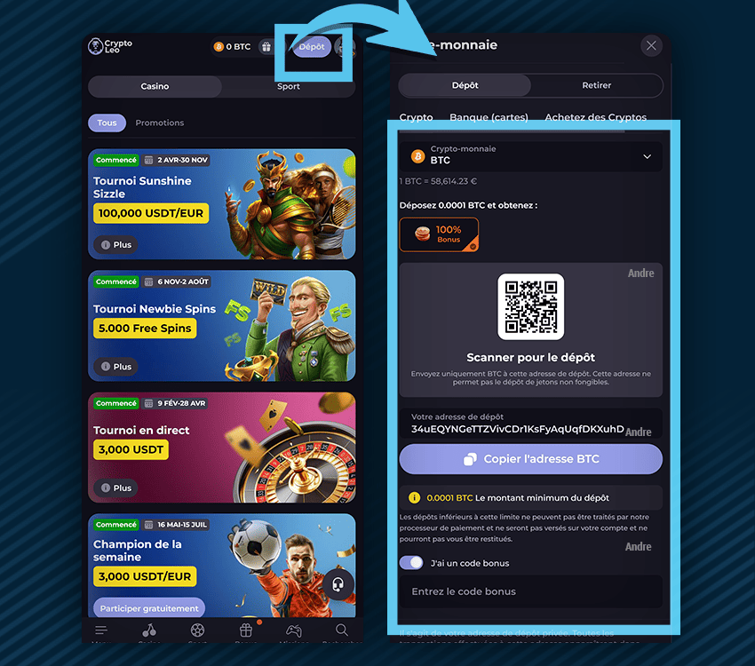 cryptoleo casino comment reclamer bonus etape 2