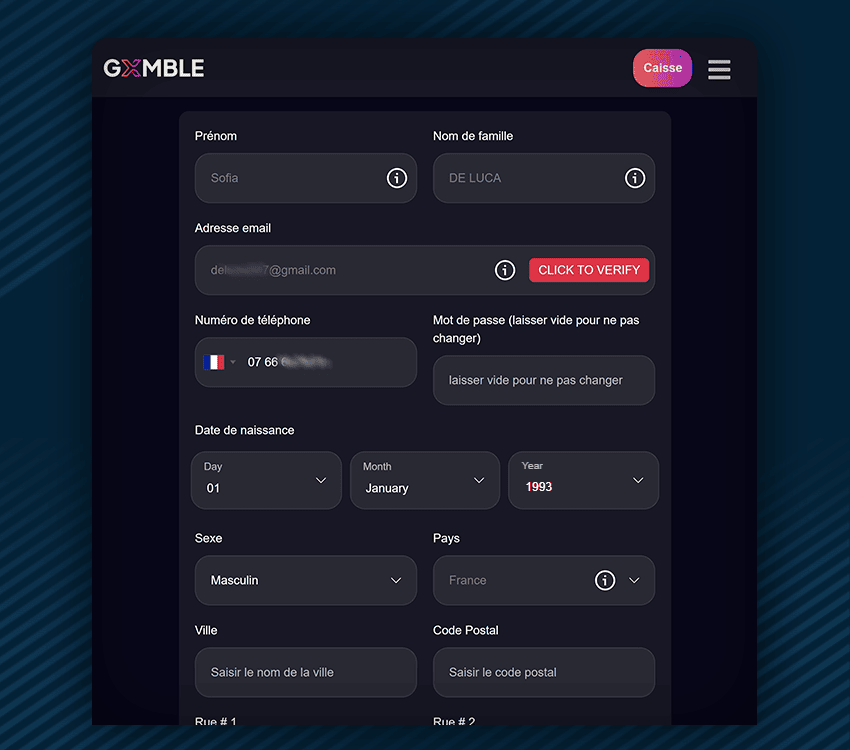 comment s'inscrire sur gxmble casino etape 2