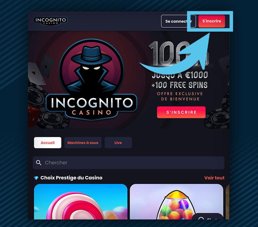 incognito casino comment s'inscrire etape 1