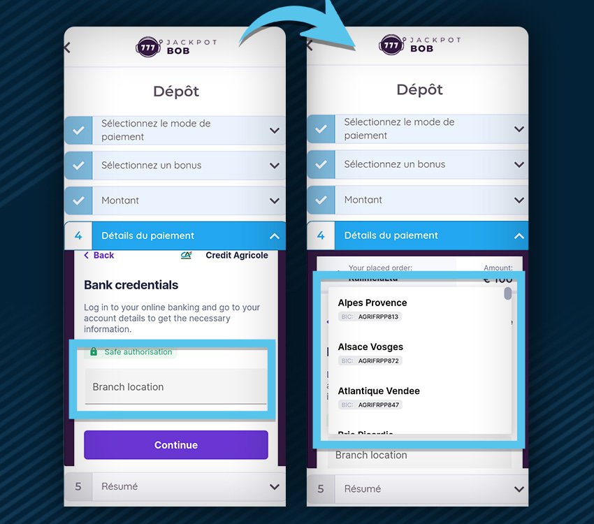 jackpot bob casino comment deposer virement etape 5