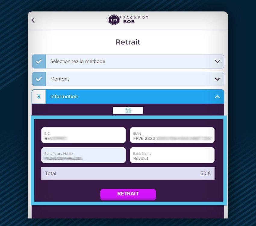 jackpot bob casino comment retirer etape 4