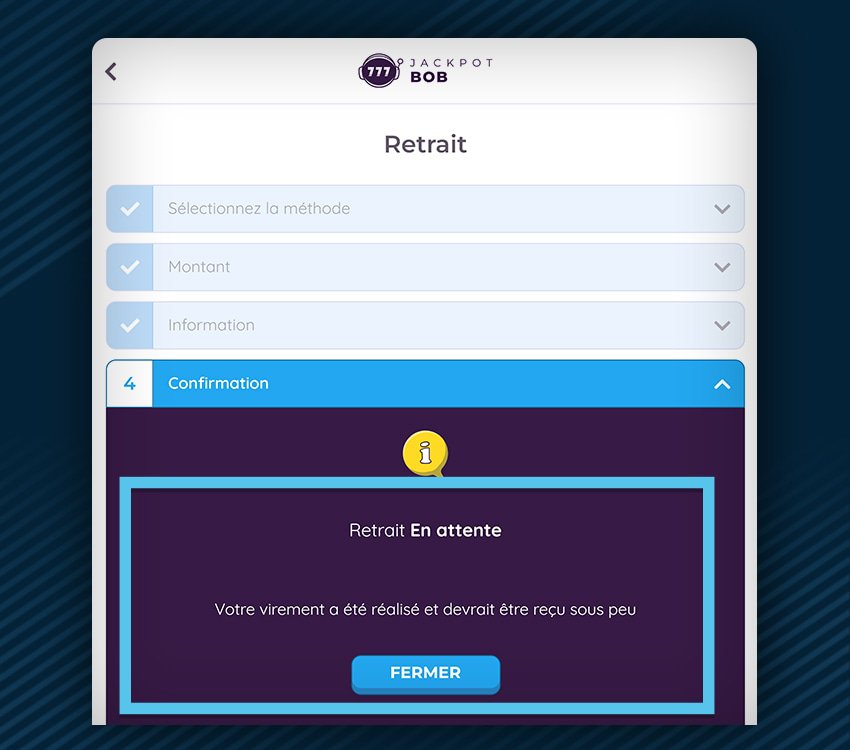 jackpot bob casino comment retirer etape 8