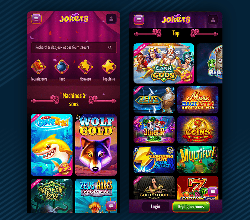 ludothèque de jeux disponibles sur joker8 casino