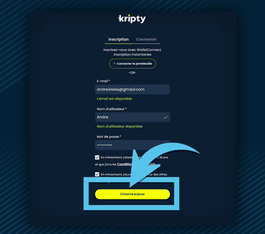 kripty comment s'inscrire etape 4