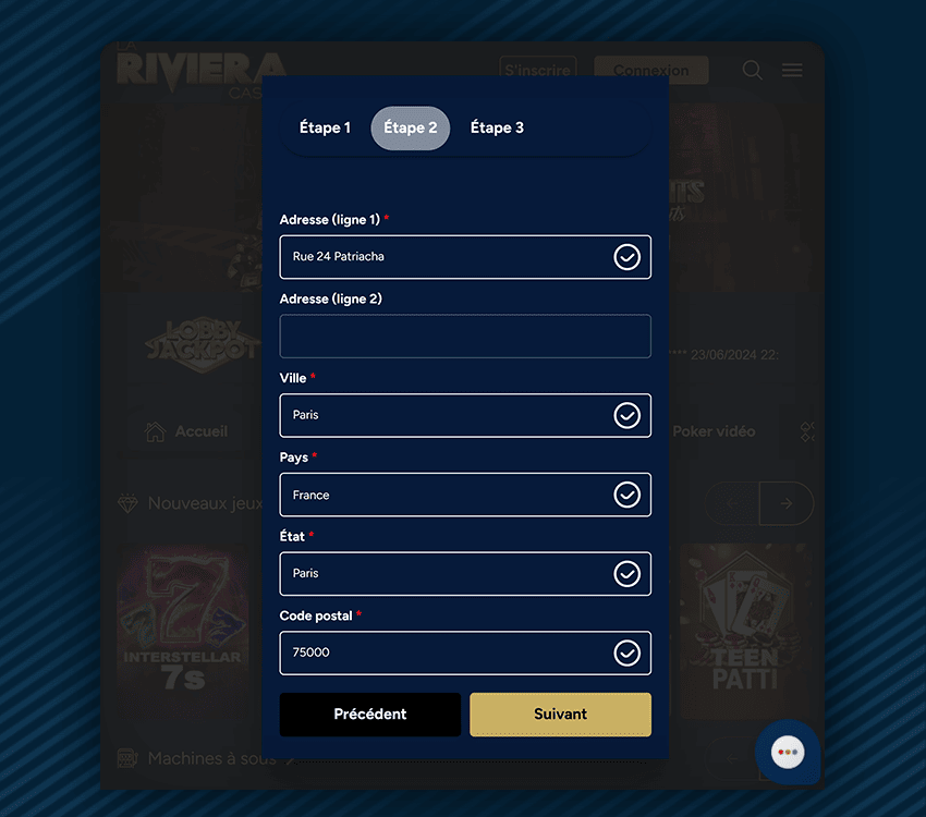 la riviera casino comment s'inscrire etape 2