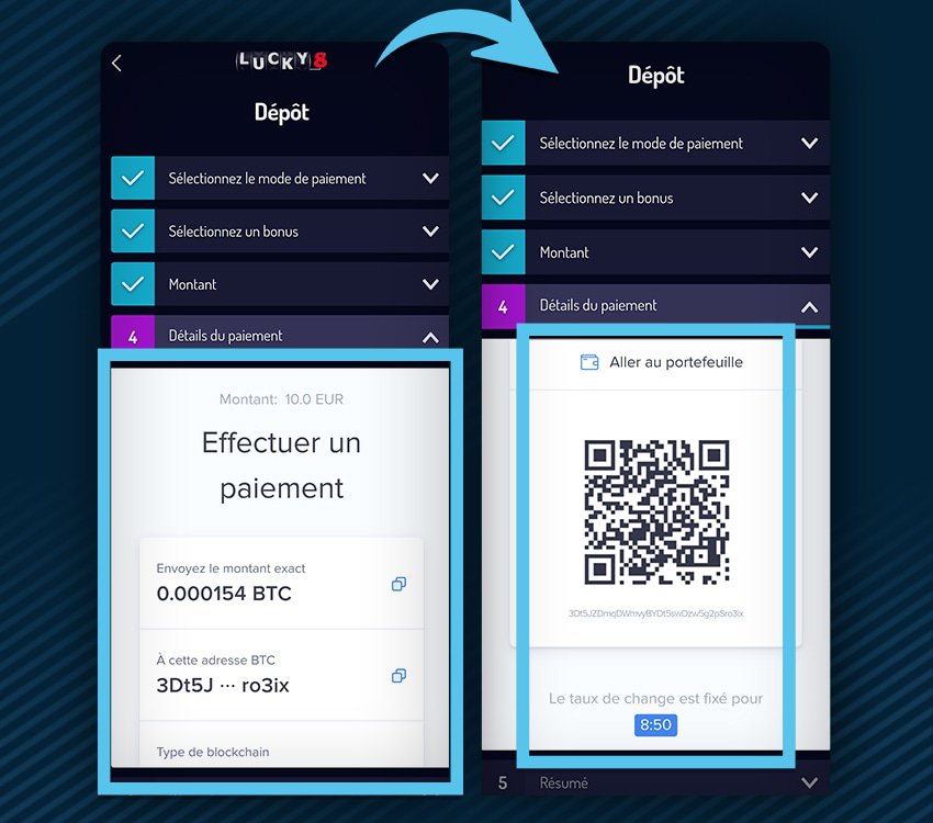 lucky8 comment deposer cryptomonnaie etape 3