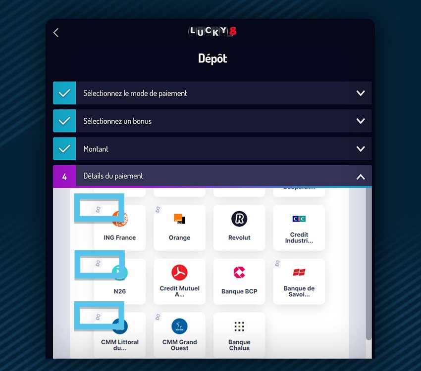 lucky8 comment deposer virement instantane etape 4